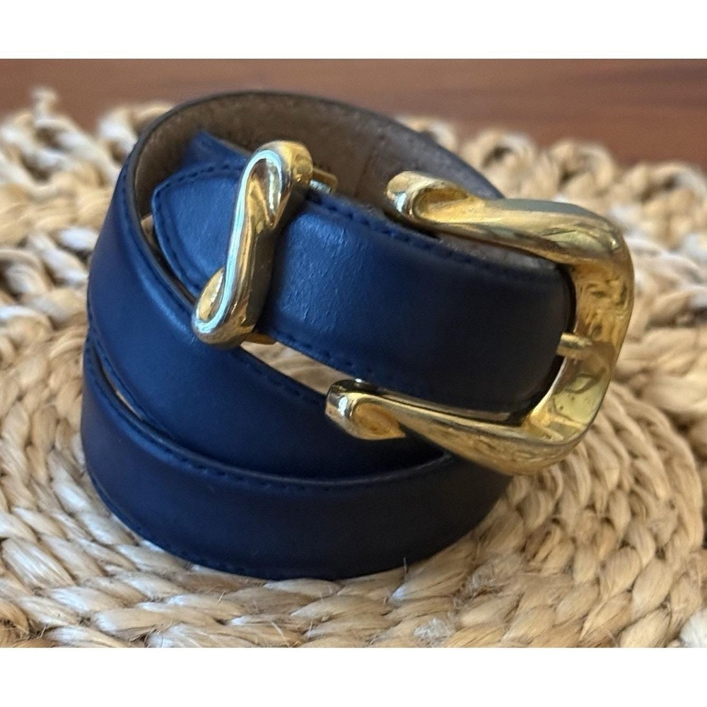 Vintage Worthington Belt Women's Small Navy‎ Leather Gold Buckle USA 33.5"